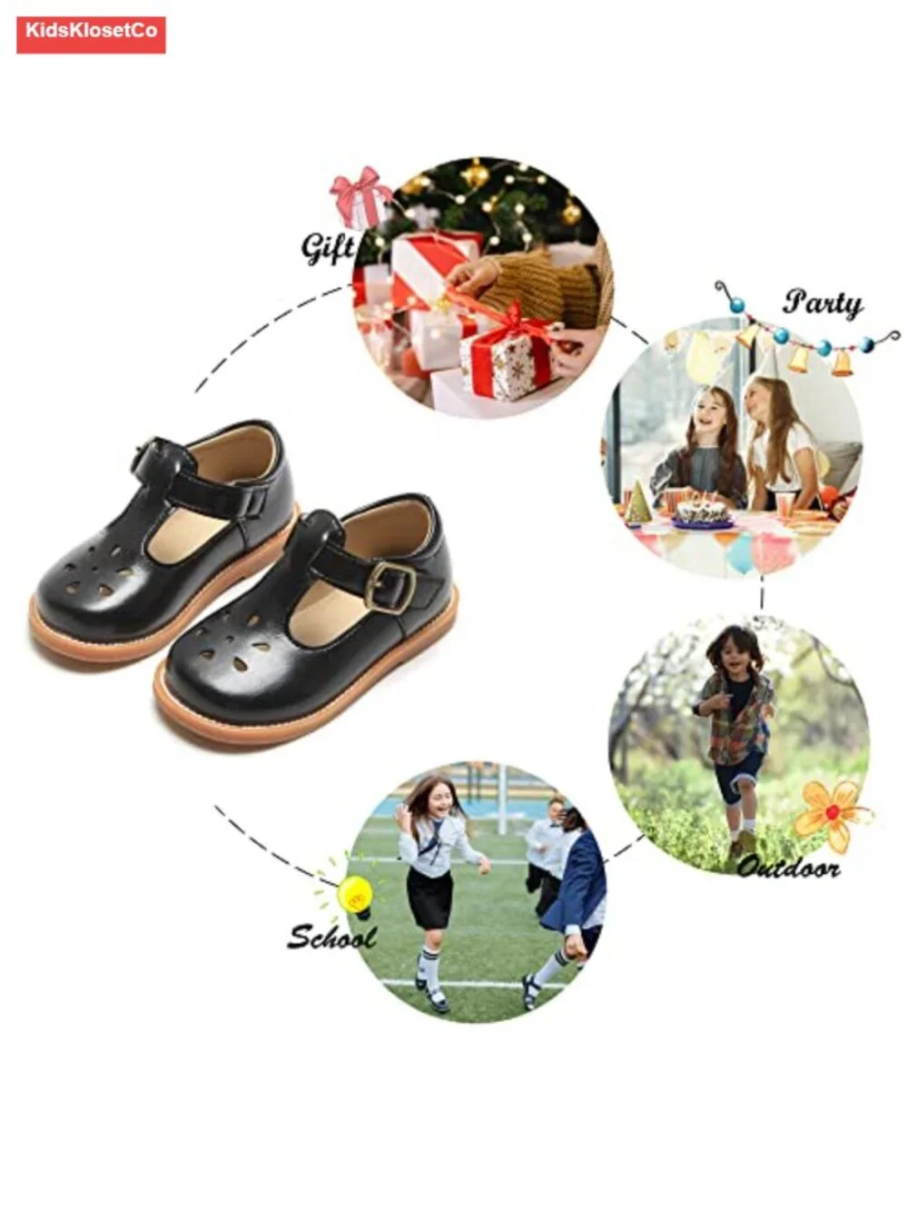 Toddler Girls Mary Jane Flats - Non-Slip Microfiber Ballet Dress Shoes with